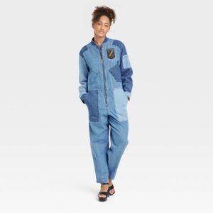 Houston White x Target Blue Denim Patchwork Long Sleeve Jumpsuit One Piece - XXL